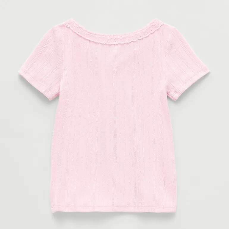 Okie Dokie Toddler & Little Girls Short Sleeve Regular Fit Lace Trim Shirt