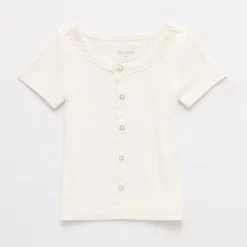 Okie Dokie Toddler & Little Girls Short Sleeve Regular Fit Lace Trim Shirt