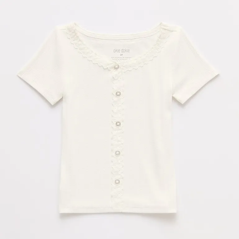Okie Dokie Toddler & Little Girls Short Sleeve Regular Fit Lace Trim Shirt