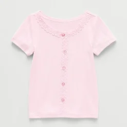 Okie Dokie Toddler & Little Girls Short Sleeve Regular Fit Lace Trim Shirt