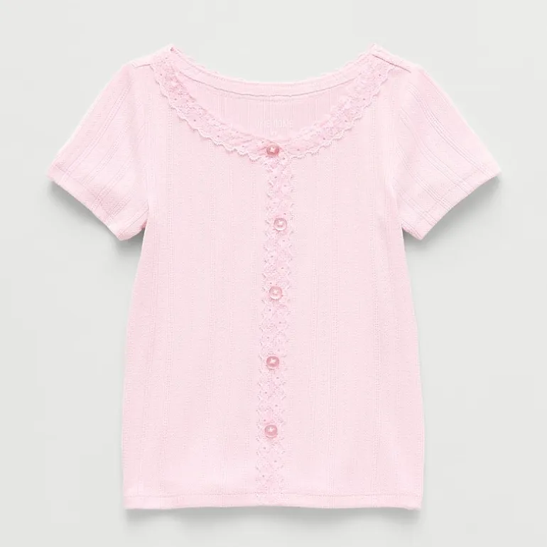 Okie Dokie Toddler & Little Girls Short Sleeve Regular Fit Lace Trim Shirt