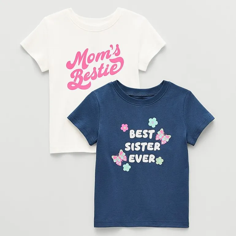 Okie Dokie Toddler & Little Girls Round Neck Short Sleeve Regular Fit 2-pc. Graphic T-Shirt