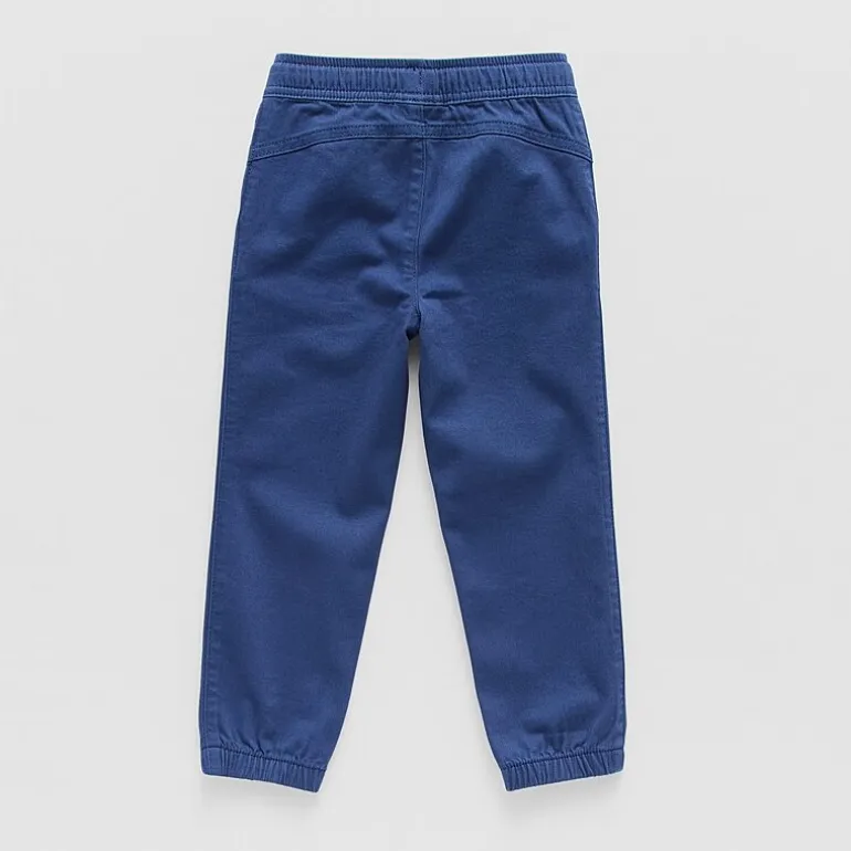 Okie Dokie Twill Tough Cotton Toddler & Little Boys Drawstring Waist Cinched Regular Fit Jogger Pant