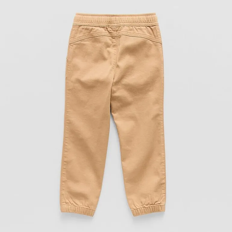 Okie Dokie Twill Tough Cotton Toddler & Little Boys Drawstring Waist Cinched Regular Fit Jogger Pant
