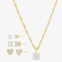 olivia and jackson Womens Cubic Zirconia 14K Gold Over Brass Heart Round 5-pc. Jewelry Set
