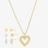 olivia and jackson Womens Cubic Zirconia 14K Gold Over Brass Heart 5-pc. Jewelry Set