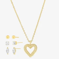 olivia and jackson Womens Cubic Zirconia 14K Gold Over Brass Heart 5-pc. Jewelry Set