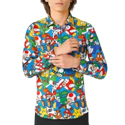 Opposuits Big Kid Boys Spread Collar Long Sleeve Super Mario Dress Shirt