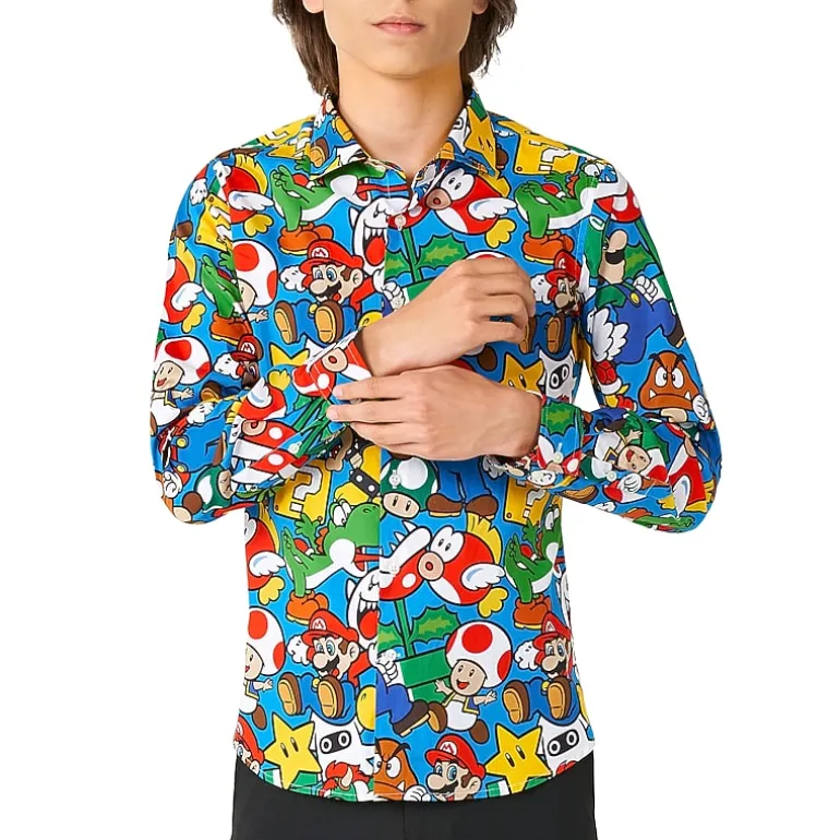 Opposuits Big Kid Boys Spread Collar Long Sleeve Super Mario Dress Shirt