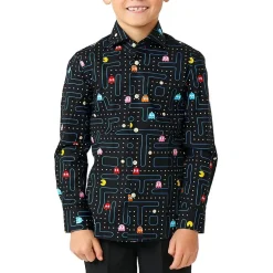 Opposuits Little Boys Spread Collar Long Sleeve Pacman Dress Shirt