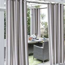 Outdoor Decor Coastal Stripe Grommet Top Light-Filtering Single Outdoor Curtain Panel