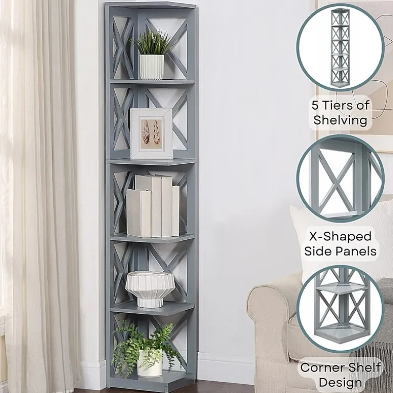 Oxford 5-Shelf Corner Bookcase