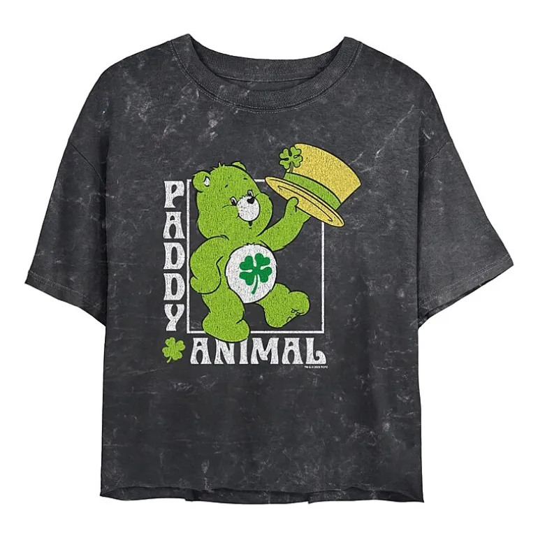 Paddy Animal Cropped Tee Womens Juniors Crew Neck Short Sleeve Regular Fit Care Bears Graphic T-Shirt