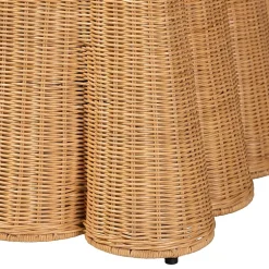 Palm Scalloped Rattan Ottoman in Light Honey with Removable Cushion