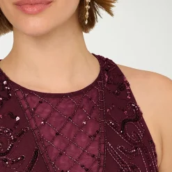 Papell Boutique Womens Round Neck Sleeveless Beaded Embellished Evening Gown