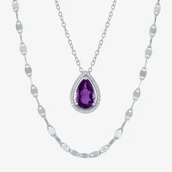 2-pc.Birthstone Necklace Set in Pure Silver Over Brass