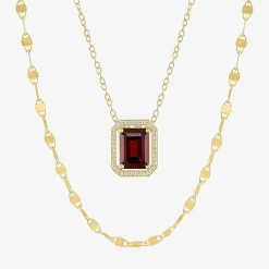 2-pc.Birthstone Necklace Set in Pure Silver Over Brass