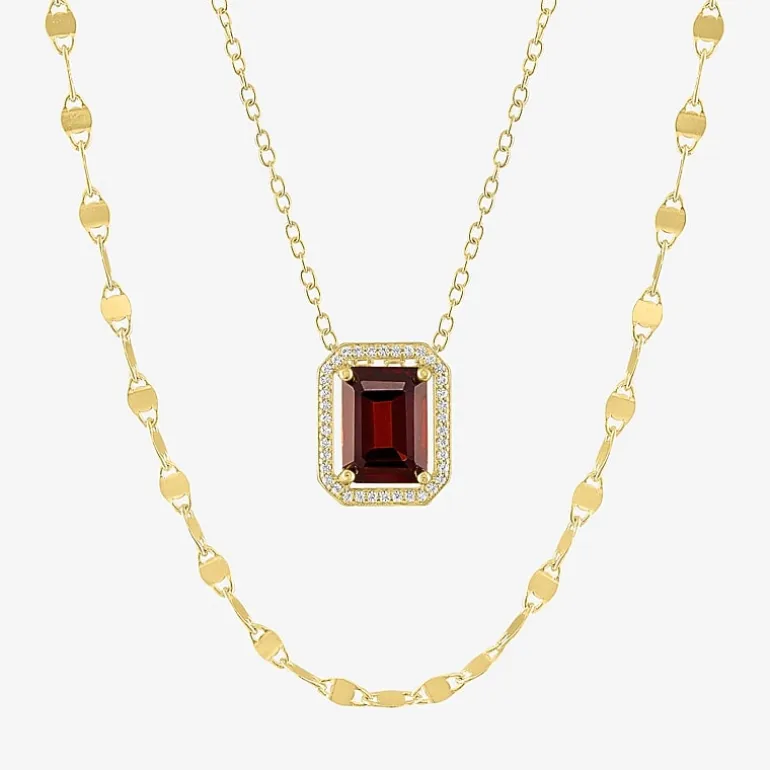 2-pc.Birthstone Necklace Set in Pure Silver Over Brass