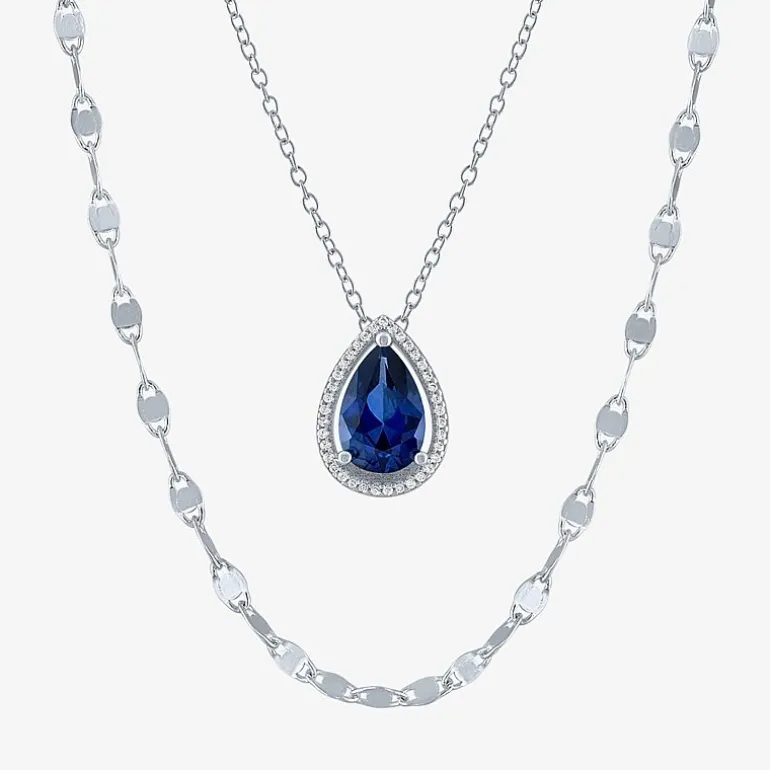 2-pc.Birthstone Necklace Set in Pure Silver Over Brass