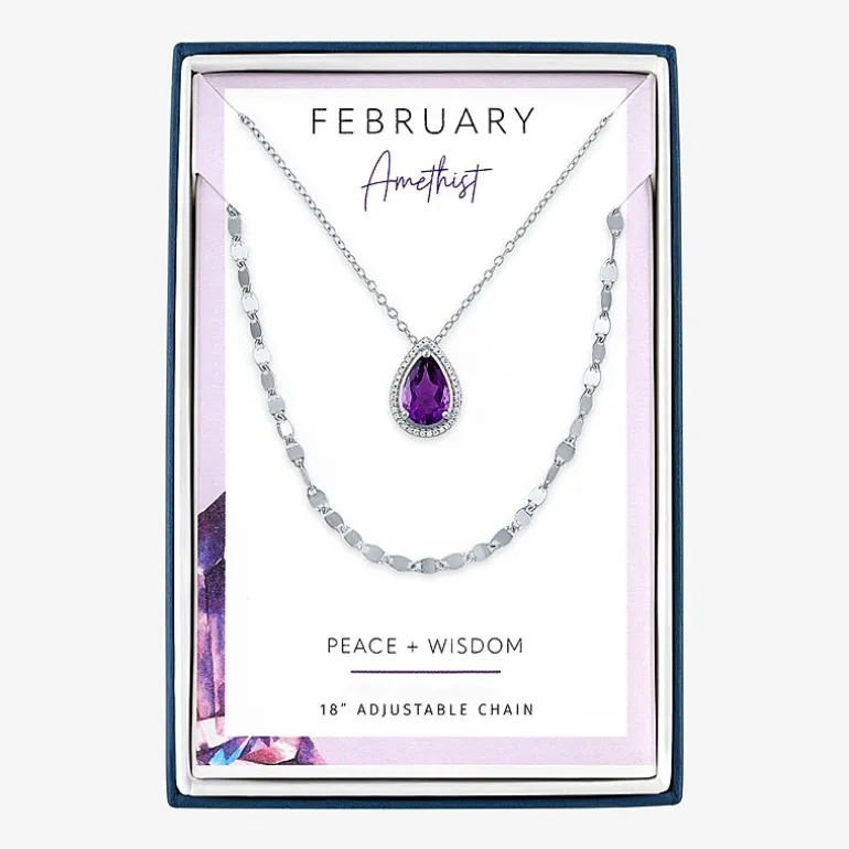 2-pc.Birthstone Necklace Set in Pure Silver Over Brass