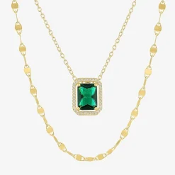 2-pc.Birthstone Necklace Set in Pure Silver Over Brass