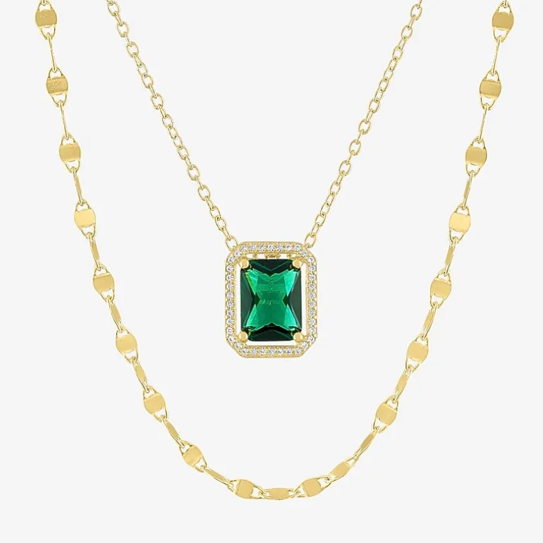 2-pc.Birthstone Necklace Set in Pure Silver Over Brass