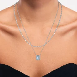 2-pc.Birthstone Necklace Set in Pure Silver Over Brass