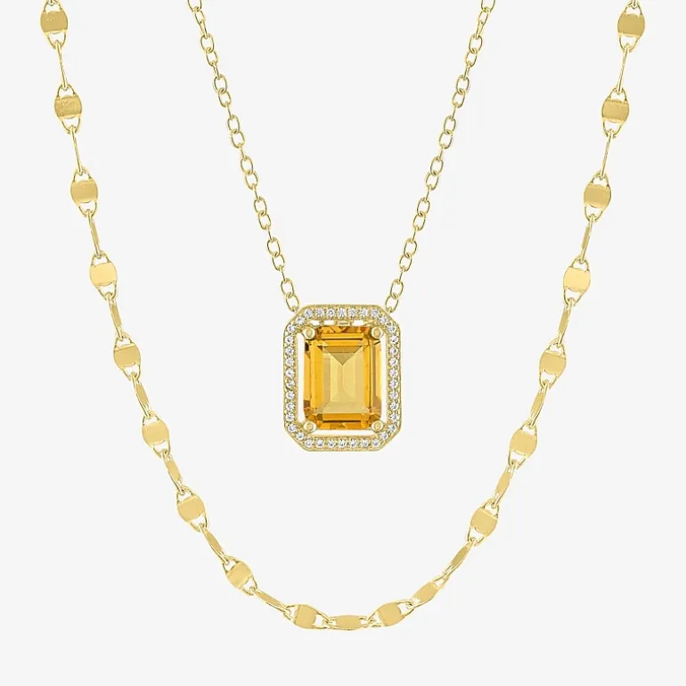 2-pc.Birthstone Necklace Set in Pure Silver Over Brass