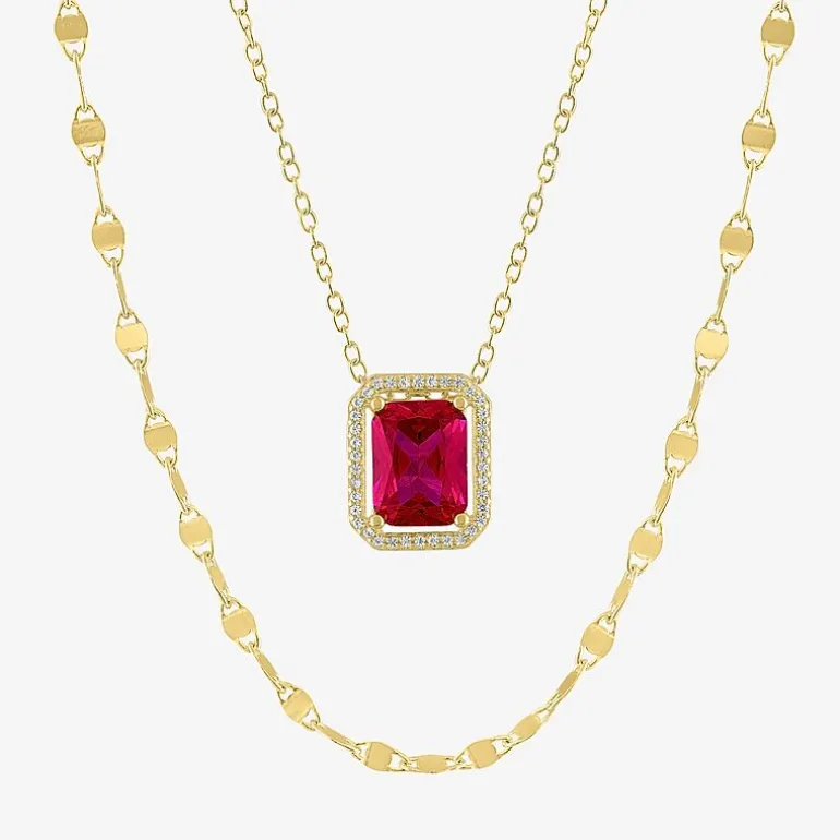 2-pc.Birthstone Necklace Set in Pure Silver Over Brass