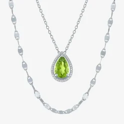 2-pc.Birthstone Necklace Set in Pure Silver Over Brass