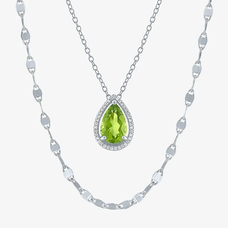 2-pc.Birthstone Necklace Set in Pure Silver Over Brass