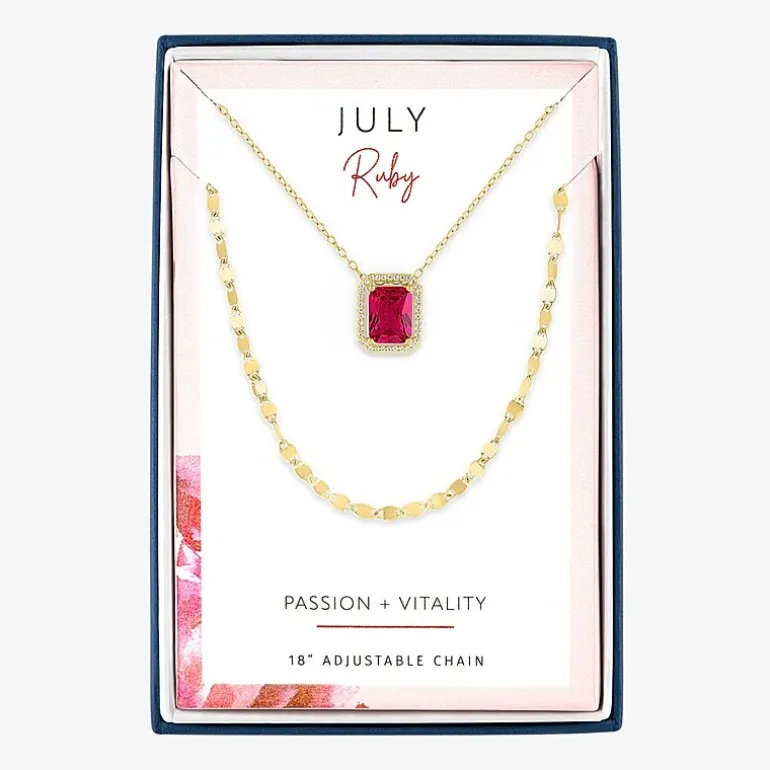 2-pc.Birthstone Necklace Set in Pure Silver Over Brass