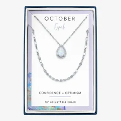2-pc.Birthstone Necklace Set in Pure Silver Over Brass
