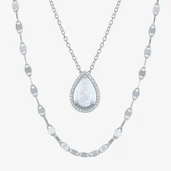 2-pc.Birthstone Necklace Set in Pure Silver Over Brass