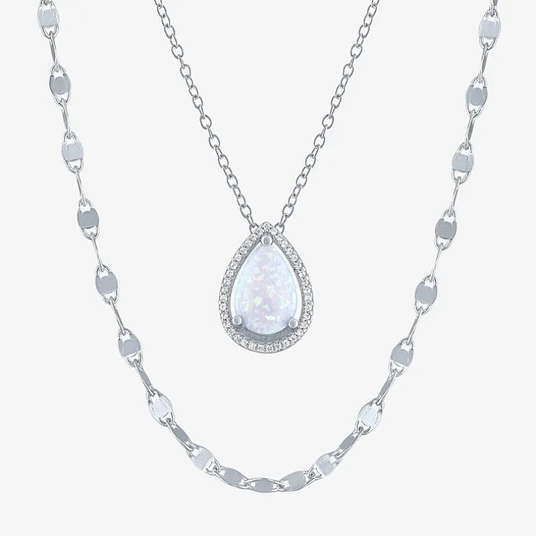 2-pc.Birthstone Necklace Set in Pure Silver Over Brass
