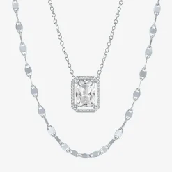 2-pc.Birthstone Necklace Set in Pure Silver Over Brass