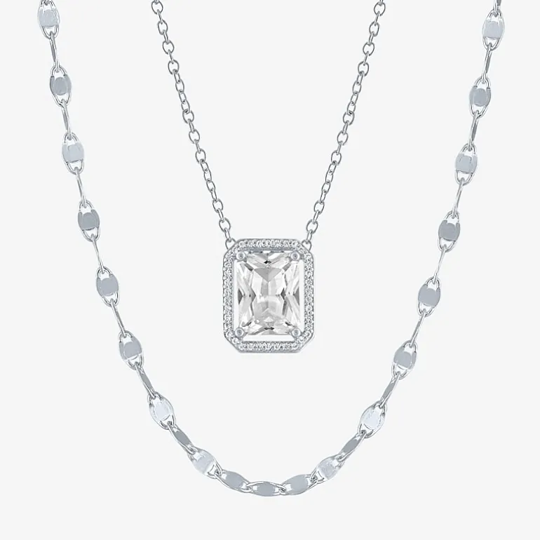 2-pc.Birthstone Necklace Set in Pure Silver Over Brass