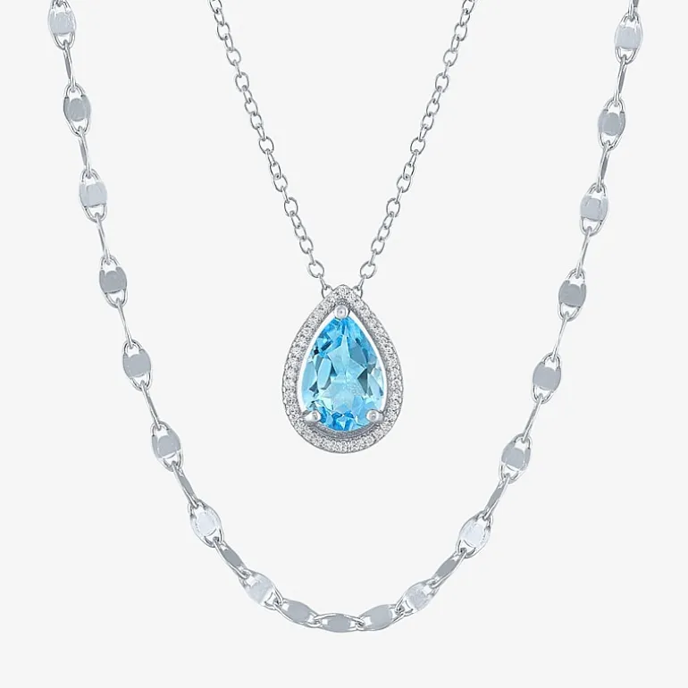 2-pc.Birthstone Necklace Set in Pure Silver Over Brass