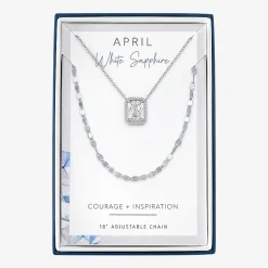 2-pc.Birthstone Necklace Set in Pure Silver Over Brass