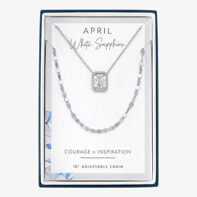 2-pc.Birthstone Necklace Set in Pure Silver Over Brass