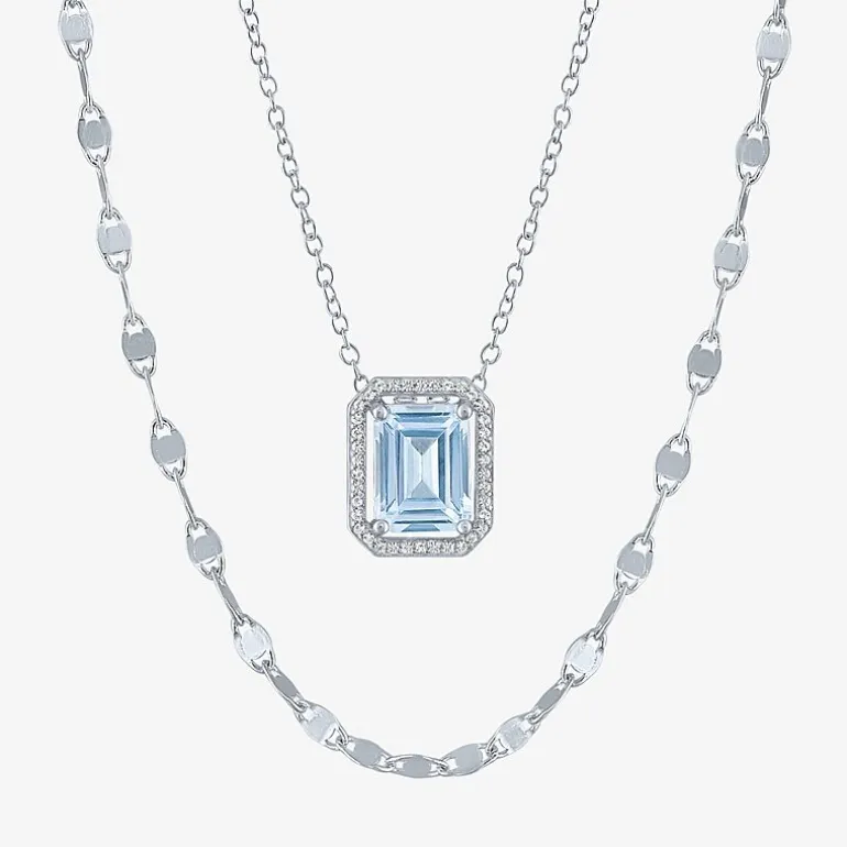 2-pc.Birthstone Necklace Set in Pure Silver Over Brass