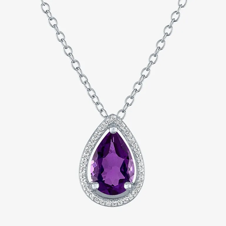 2-pc.Birthstone Necklace Set in Pure Silver Over Brass
