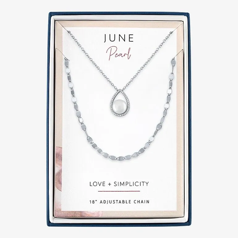 2-pc.Birthstone Necklace Set in Pure Silver Over Brass