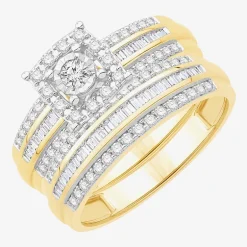3PC His and Hers Trio Wedding Set Featuring 3/4 CT.T.W. Natural Diamond Womens Bridal Set and Mens Wedding Band in 10K or 14K Two Tone Gold
