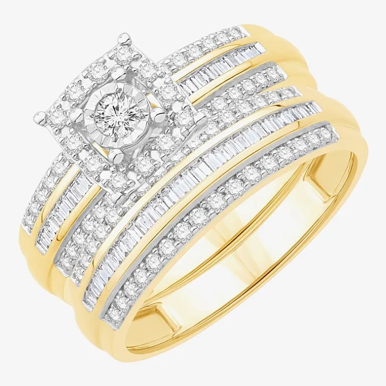 3PC His and Hers Trio Wedding Set Featuring 3/4 CT.T.W. Natural Diamond Womens Bridal Set and Mens Wedding Band in 10K or 14K Two Tone Gold