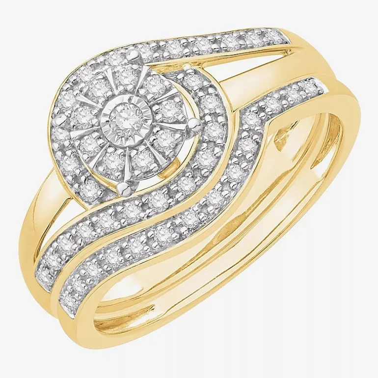 3PC His and Hers Trio Wedding Set Featuring 3/8 CT.T.W. Natural Diamond Womens Bridal Set and Mens Wedding Band in 10K or 14K Two Tone Gold