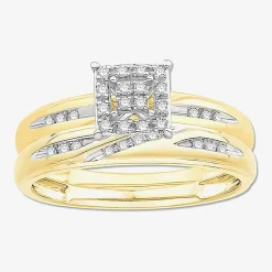 3PC Trio Set Featuring 1/7 CT.T.W. Diamond 10K or 14K Two Tone Gold Wedding Ring Set