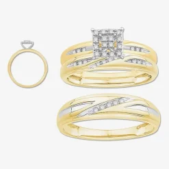3PC Trio Set Featuring 1/7 CT.T.W. Diamond 10K or 14K Two Tone Gold Wedding Ring Set