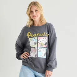 Peanuts Crew Fleece Womens Juniors Crew Neck Long Sleeve Peanuts Sweatshirt
