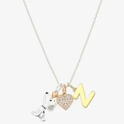 Peanuts Initial Womens Cubic Zirconia 10K Gold Over Brass Pure Silver Over Brass Heart 16 Inch Charm Pendant Necklace